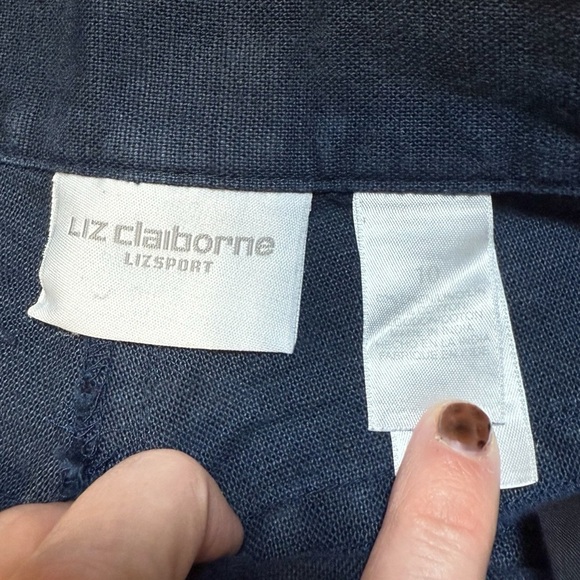 Liz Claiborne LizSport Navy Linen High Rise Straight Leg Pants Women’s 10 - Picture 2 of 7
